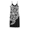 Black And White Maori Sea Turtle Print Jersey Midi Cami Dress