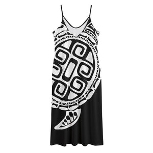 Black And White Maori Sea Turtle Print Jersey Midi Cami Dress