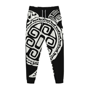 Black And White Maori Sea Turtle Print Jogger Pants