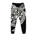 Black And White Maori Sea Turtle Print Jogger Pants