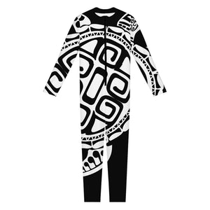 Black And White Maori Sea Turtle Print Jumpsuit