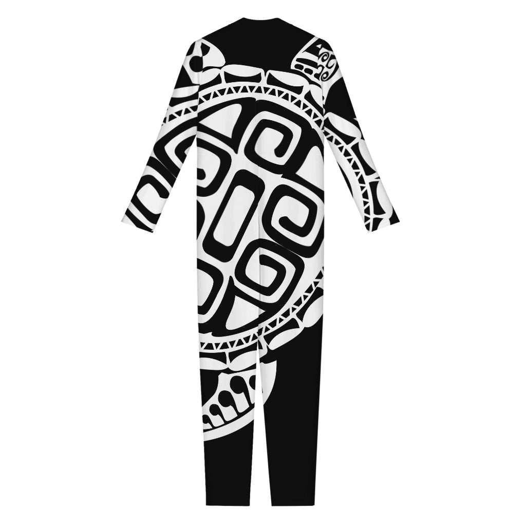 Black And White Maori Sea Turtle Print Jumpsuit