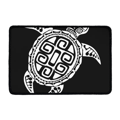 Black And White Maori Sea Turtle Print Kitchen Mat
