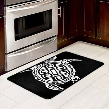 Black And White Maori Sea Turtle Print Kitchen Mat