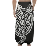 Black And White Maori Sea Turtle Print Lantern Pants