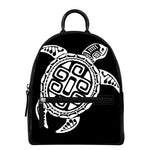 Black And White Maori Sea Turtle Print Leather Backpack