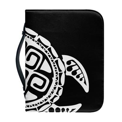 Black And White Maori Sea Turtle Print Leather Bible Cover