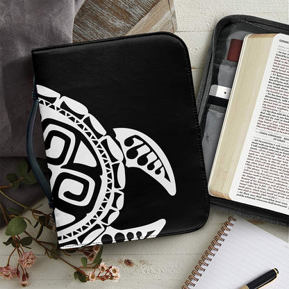 Black And White Maori Sea Turtle Print Leather Bible Cover