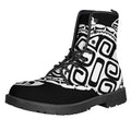 Black And White Maori Sea Turtle Print Lace-Up Boots