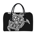 Black And White Maori Sea Turtle Print Leather Duffel Bag