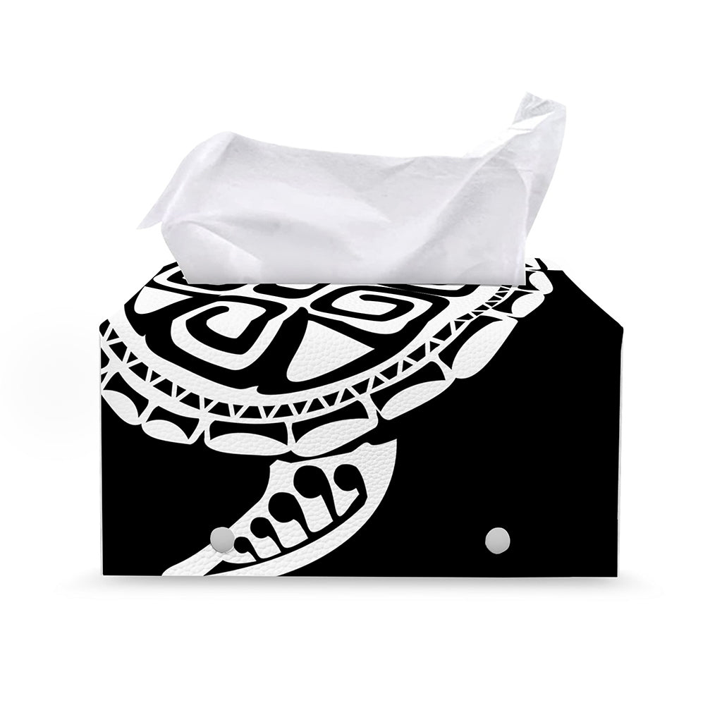 Black And White Maori Sea Turtle Print Leather Tissue Box Cover