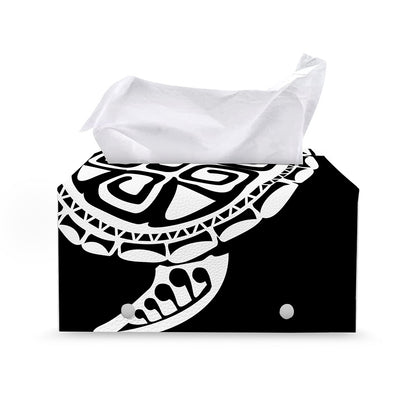 Black And White Maori Sea Turtle Print Leather Tissue Box Cover