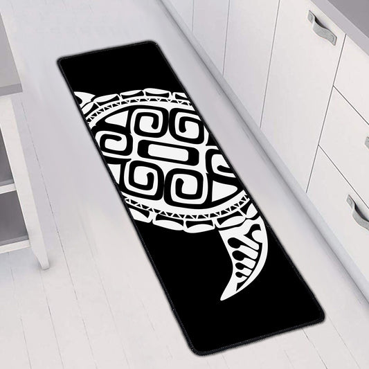 Black And White Maori Sea Turtle Print Long Kitchen Mat