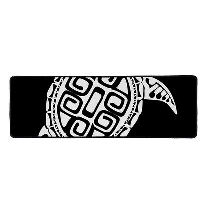 Black And White Maori Sea Turtle Print Long Kitchen Mat