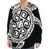 Black And White Maori Sea Turtle Print Long Sleeve Baseball Jersey