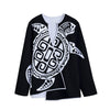 Black And White Maori Sea Turtle Print Long Sleeve Short Coat