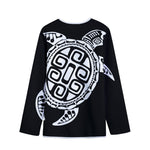 Black And White Maori Sea Turtle Print Long Sleeve Short Coat