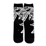 Black And White Maori Sea Turtle Print Long Socks