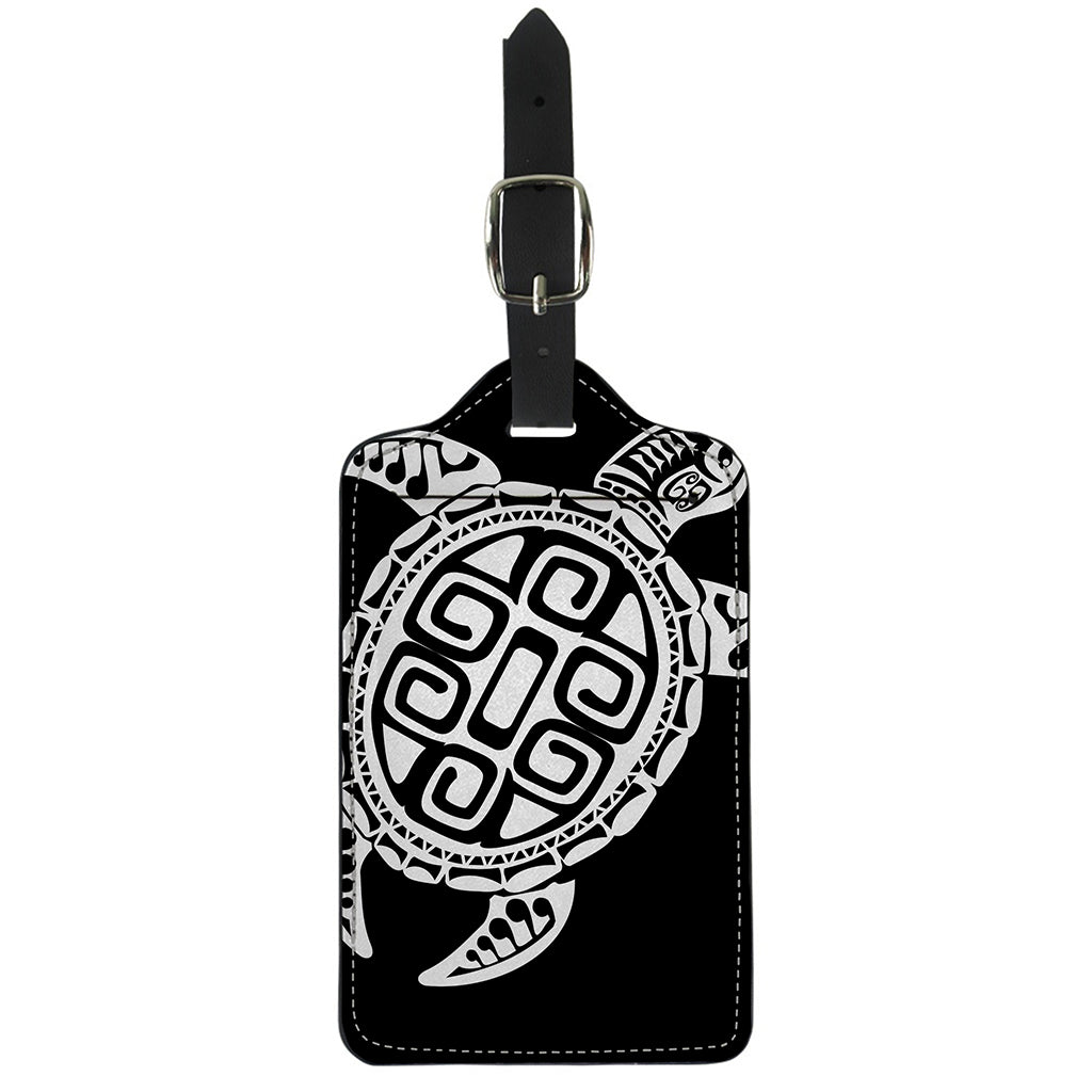 Black And White Maori Sea Turtle Print Luggage Tag