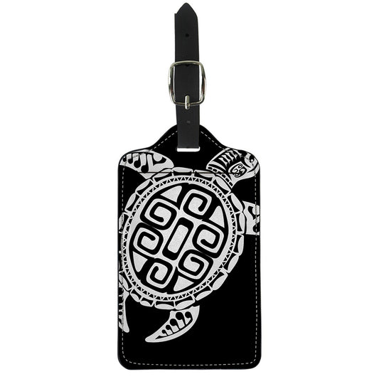 Black And White Maori Sea Turtle Print Luggage Tag