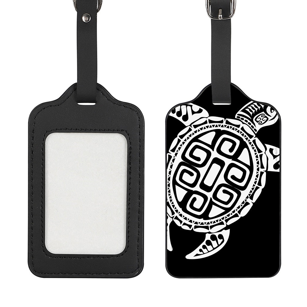 Black And White Maori Sea Turtle Print Luggage Tag
