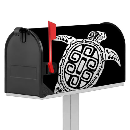 Black And White Maori Sea Turtle Print Mailbox Cover