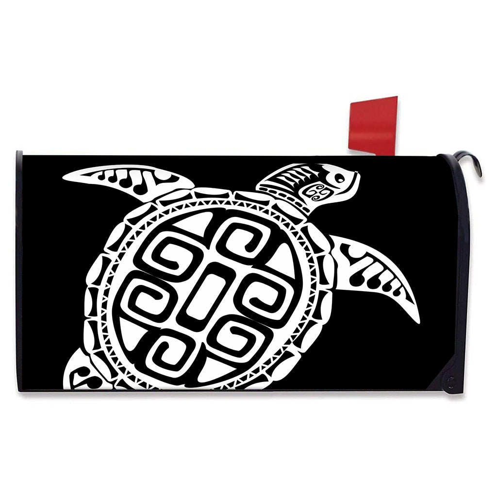 Black And White Maori Sea Turtle Print Mailbox Cover