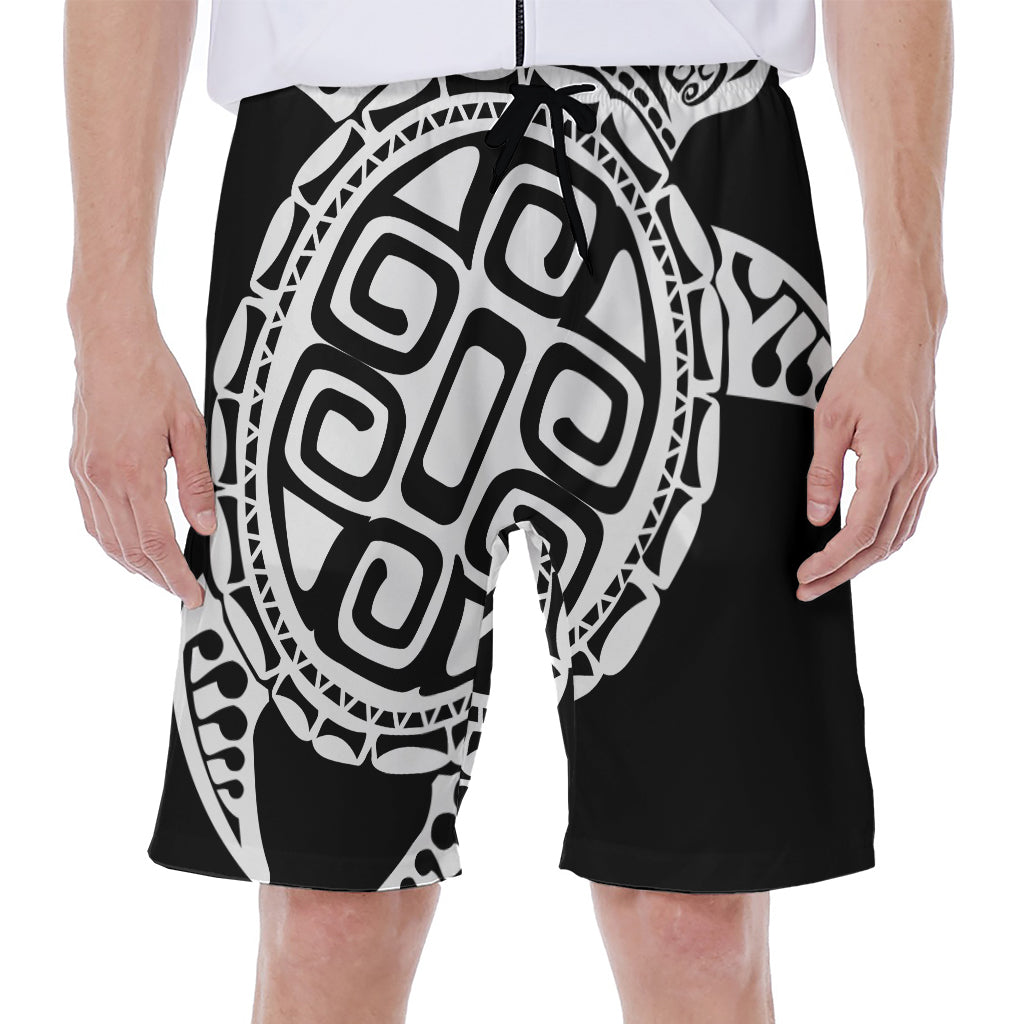 Black And White Maori Sea Turtle Print Men's Beach Shorts