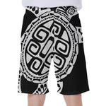 Black And White Maori Sea Turtle Print Men's Beach Shorts