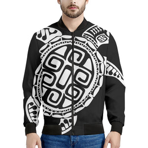 Black And White Maori Sea Turtle Print Men's Bomber Jacket