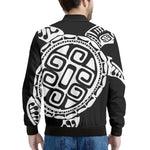 Black And White Maori Sea Turtle Print Men's Bomber Jacket