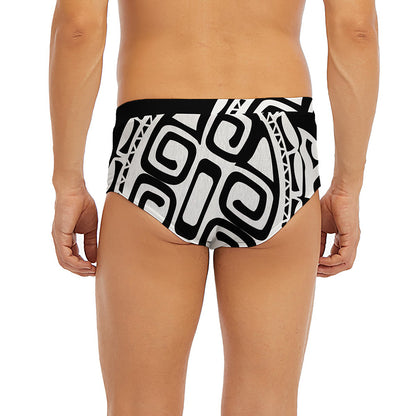 Black And White Maori Sea Turtle Print Men's Briefs