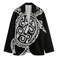 Black And White Maori Sea Turtle Print Men's Cotton Blazer