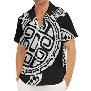 Black And White Maori Sea Turtle Print Men's Deep V-Neck Shirt