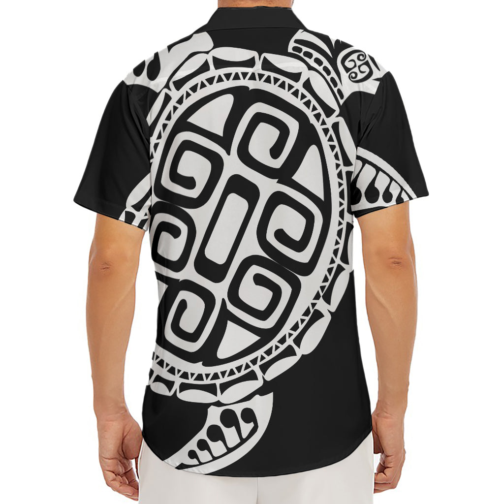 Black And White Maori Sea Turtle Print Men's Deep V-Neck Shirt