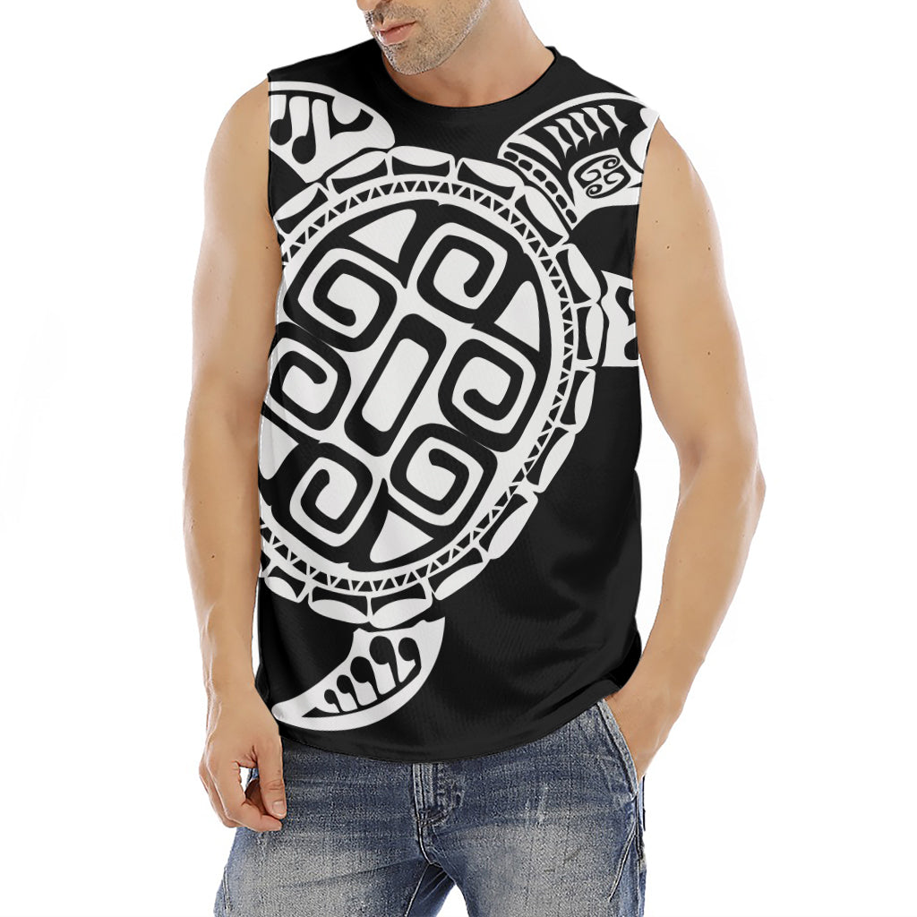 Black And White Maori Sea Turtle Print Men's Fitness Tank Top