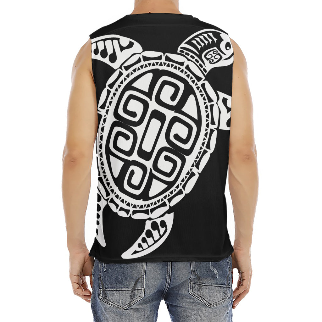 Black And White Maori Sea Turtle Print Men's Fitness Tank Top