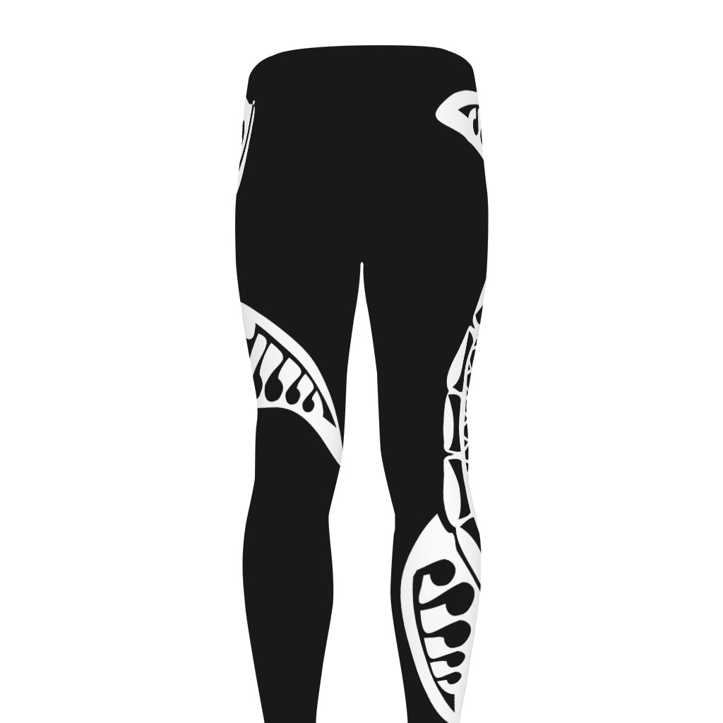 Black And White Maori Sea Turtle Print Men's leggings