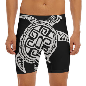 Black And White Maori Sea Turtle Print Men's Long Boxer Briefs