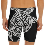 Black And White Maori Sea Turtle Print Men's Long Boxer Briefs