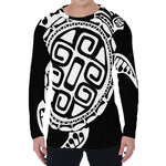 Black And White Maori Sea Turtle Print Men's Long Sleeve T-Shirt