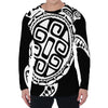 Black And White Maori Sea Turtle Print Men's Long Sleeve T-Shirt