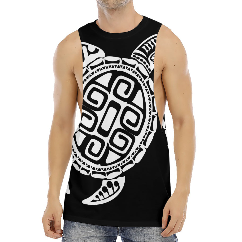 Black And White Maori Sea Turtle Print Men's Muscle Tank Top