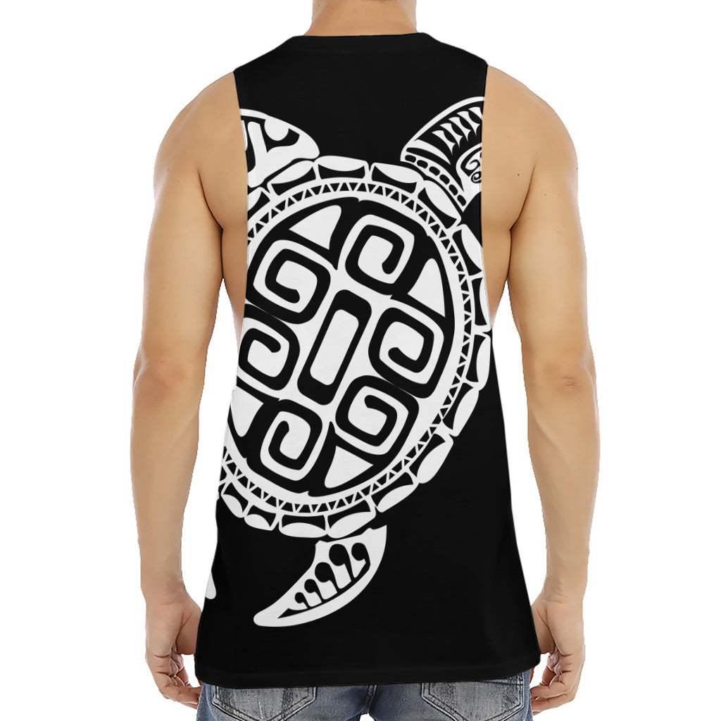 Black And White Maori Sea Turtle Print Men's Muscle Tank Top