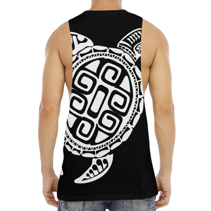 Black And White Maori Sea Turtle Print Men's Muscle Tank Top