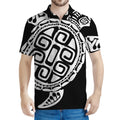 Black And White Maori Sea Turtle Print Men's Polo Shirt