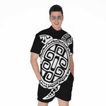 Black And White Maori Sea Turtle Print Men's Rompers