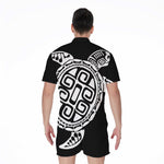 Black And White Maori Sea Turtle Print Men's Rompers