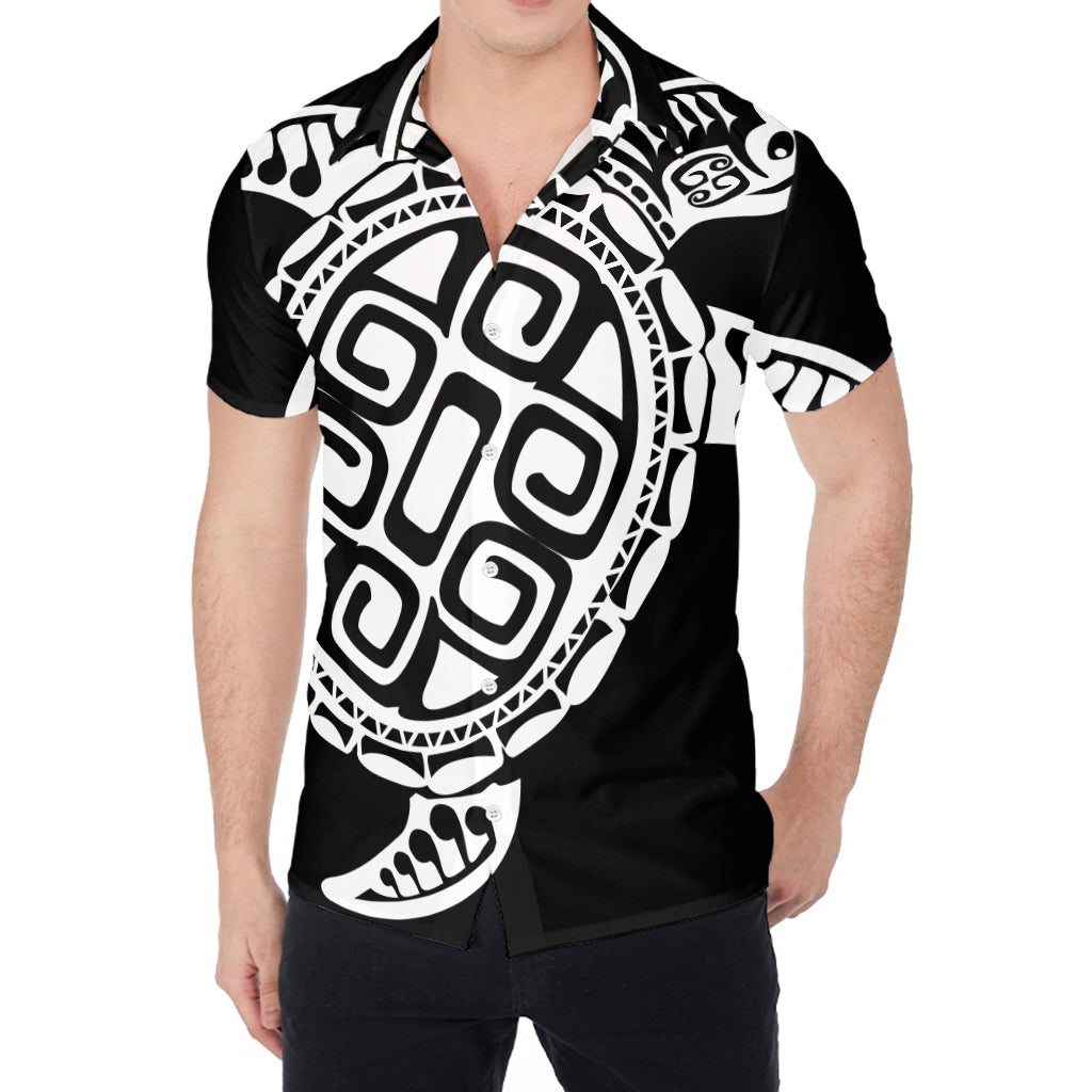 Black And White Maori Sea Turtle Print Men's Shirt