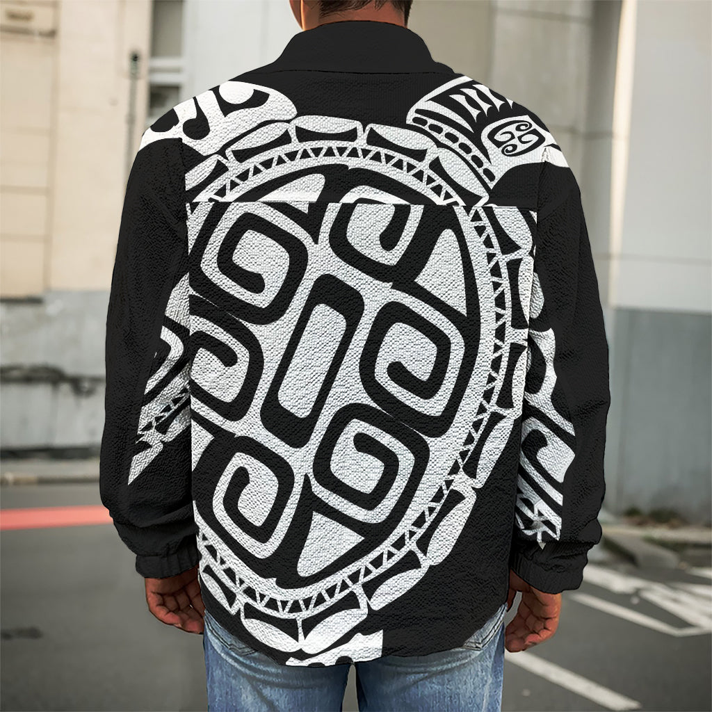 Black And White Maori Sea Turtle Print Men's Shirt Jacket